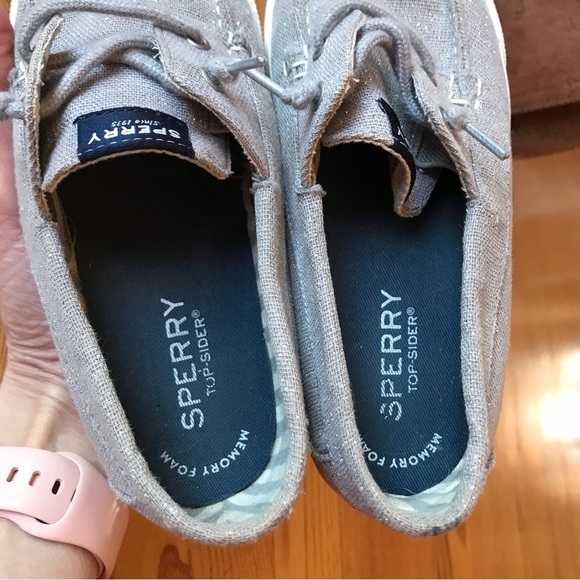 Sperry Top-Sider shoes Lounge Away Jr Silver sparkly Boat sneakers girls size 2 - Picture 9 of 11